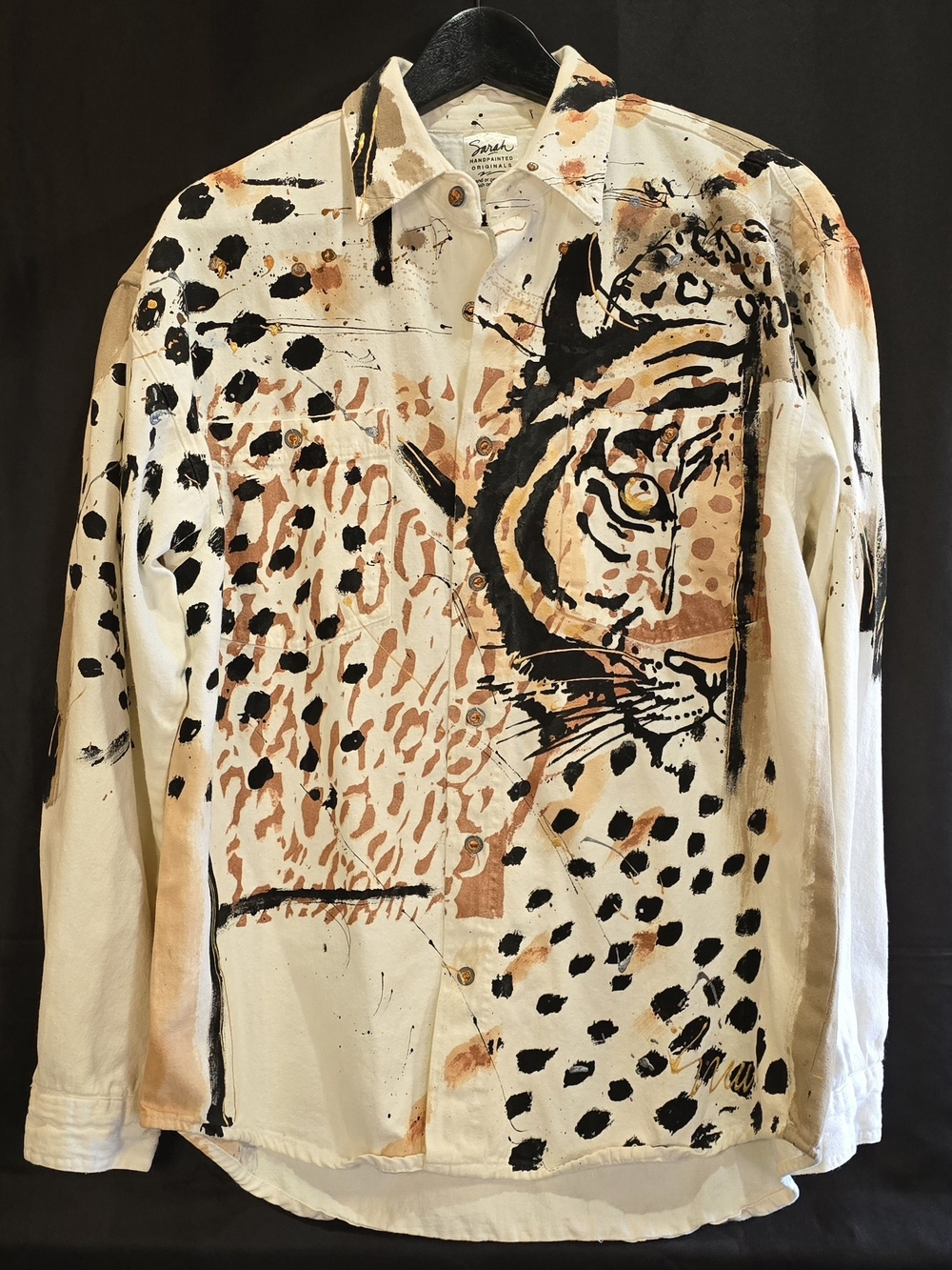 Vintage Sarah Handpainted Originals Big Cat Collage Button-Down Jacket